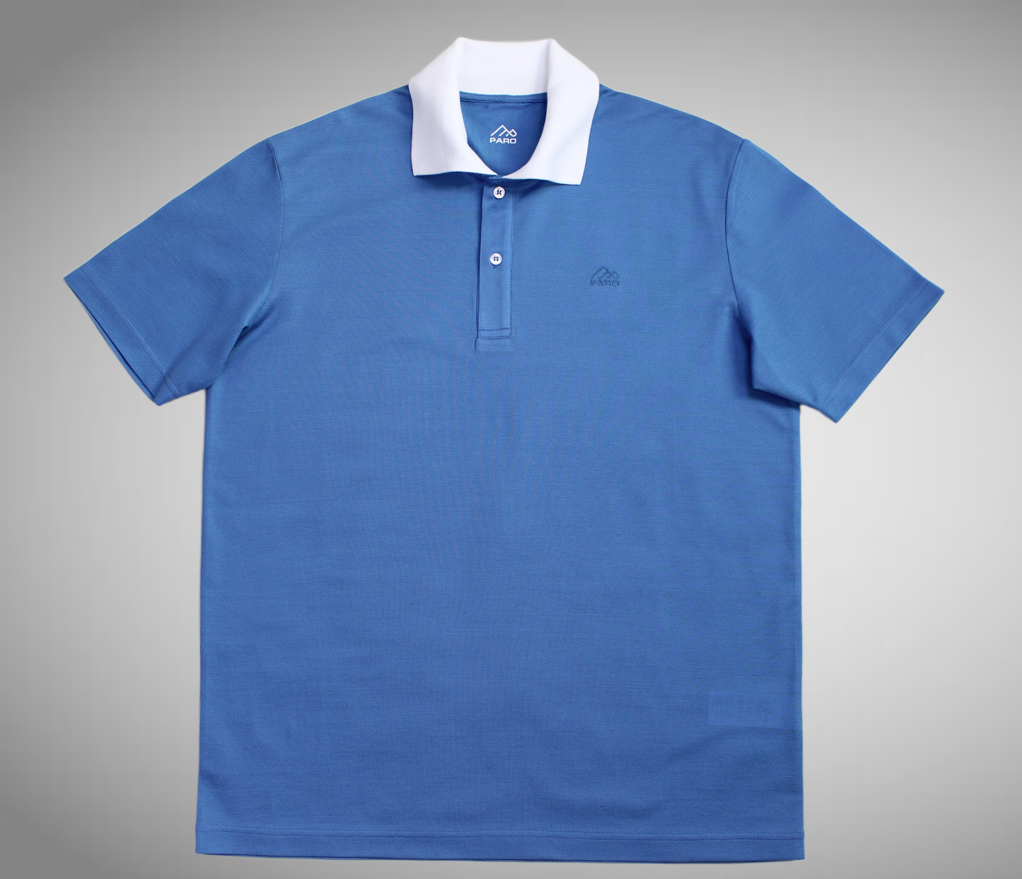 Синя поло тениска с бяла яка