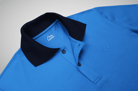 Светлосиня поло риза със синя яка