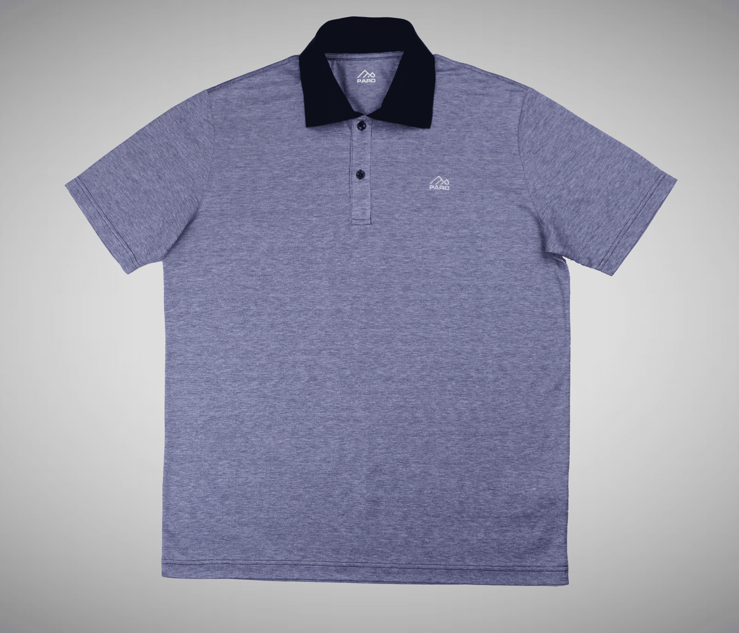 Меланжирана тъмно-бяла риза със синя яка